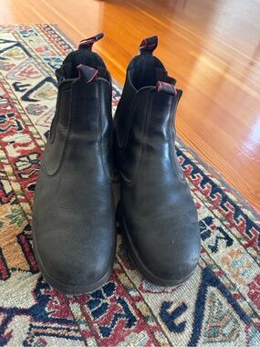 Redback Boots Black Slip-On Chelsea Work Boots with Red Pull Tabs